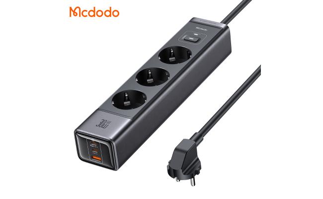 Mcdodo CH-0620 6 in 1 30W GaN Surge Protection Power Strip EU Plug - Black